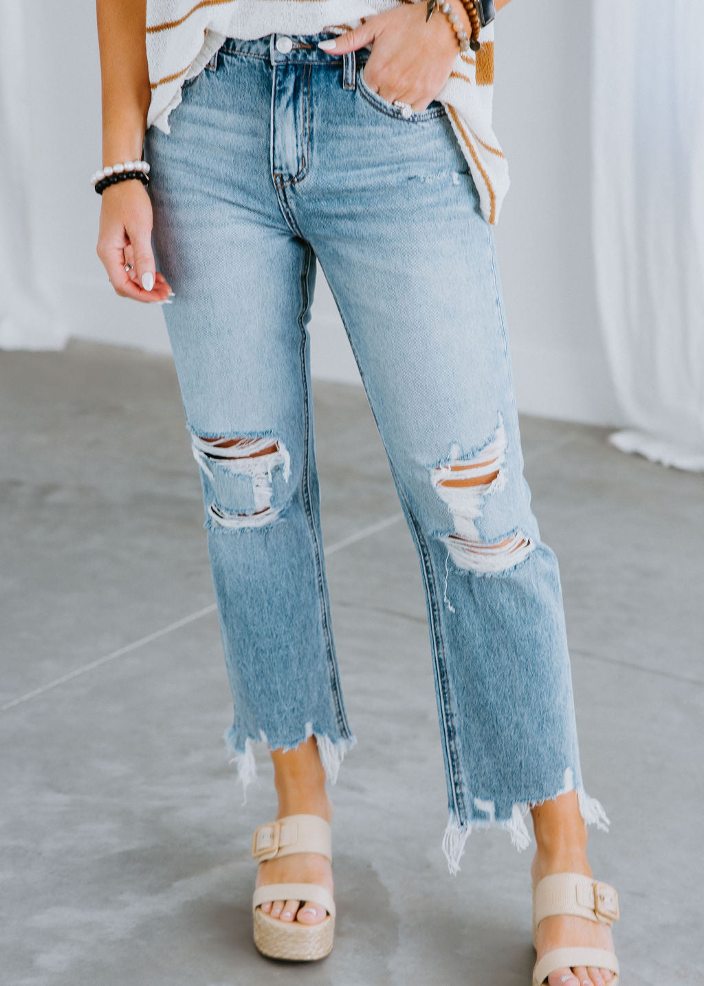 image of Neveah Distressed Straight Jean