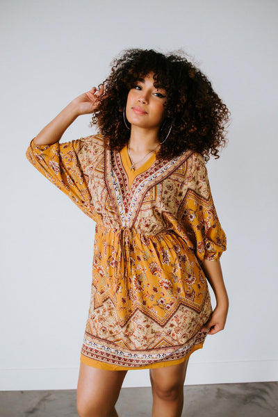 Long Sleeve Boho Mini Dress | Marigold Mini Dress