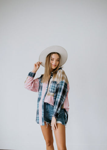 Keysha Patchwork Plaid Top