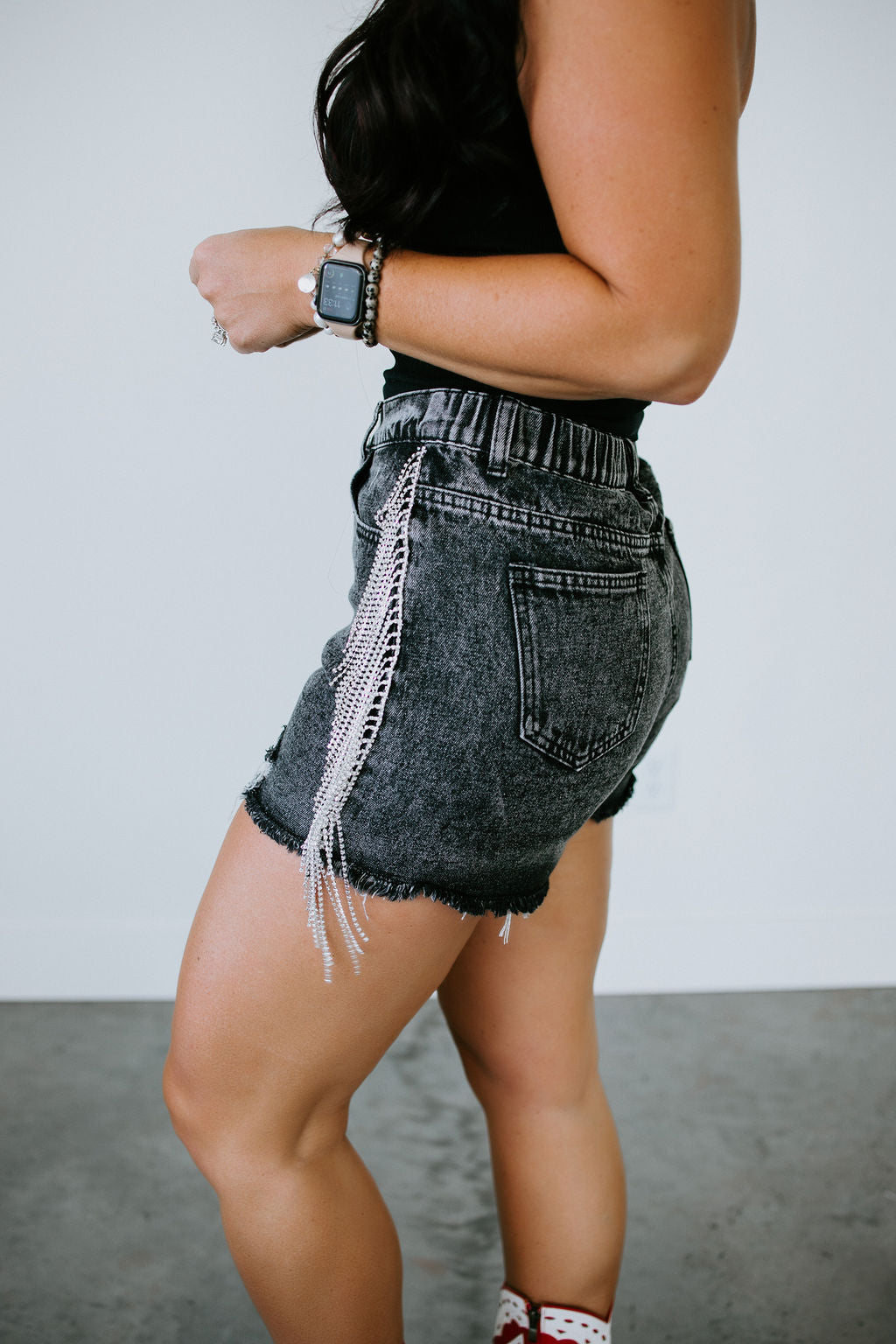 image of Lexy Rhinestone Denim Shorts