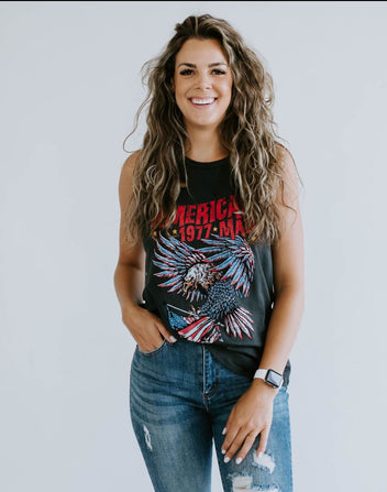 American Made Distressed Graphic Tank