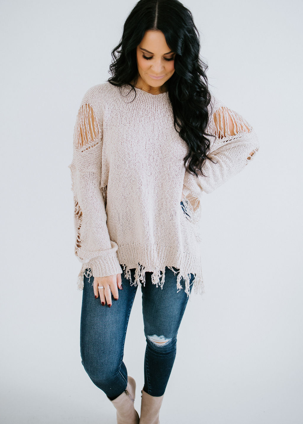 Say Yes To Distress Knit Sweater
