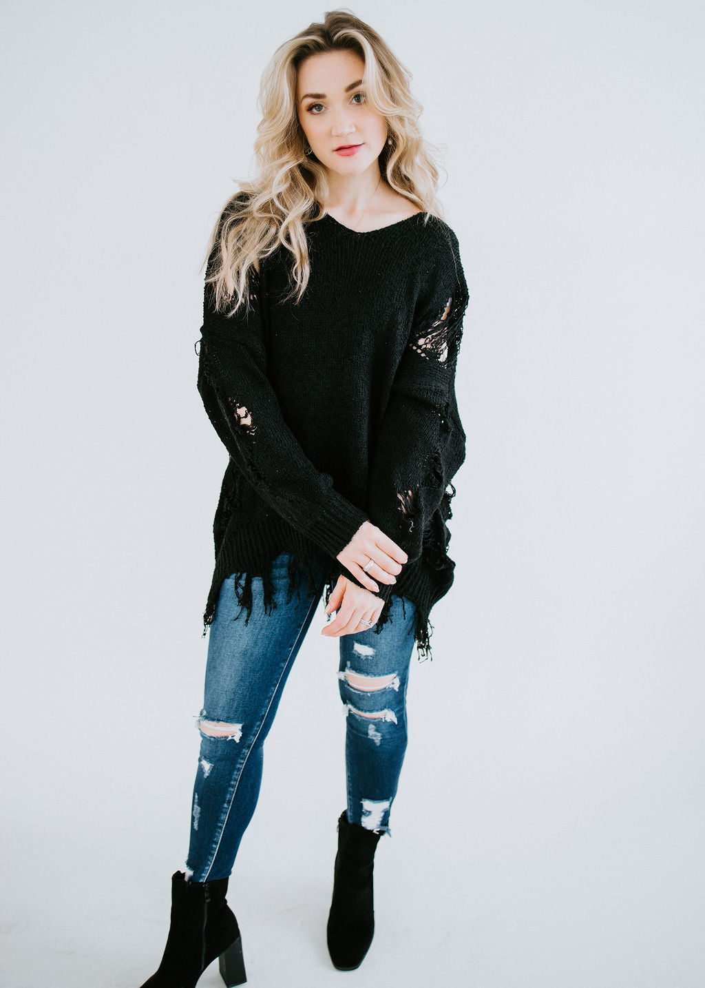 image of Say Yes To Distress Knit Sweater