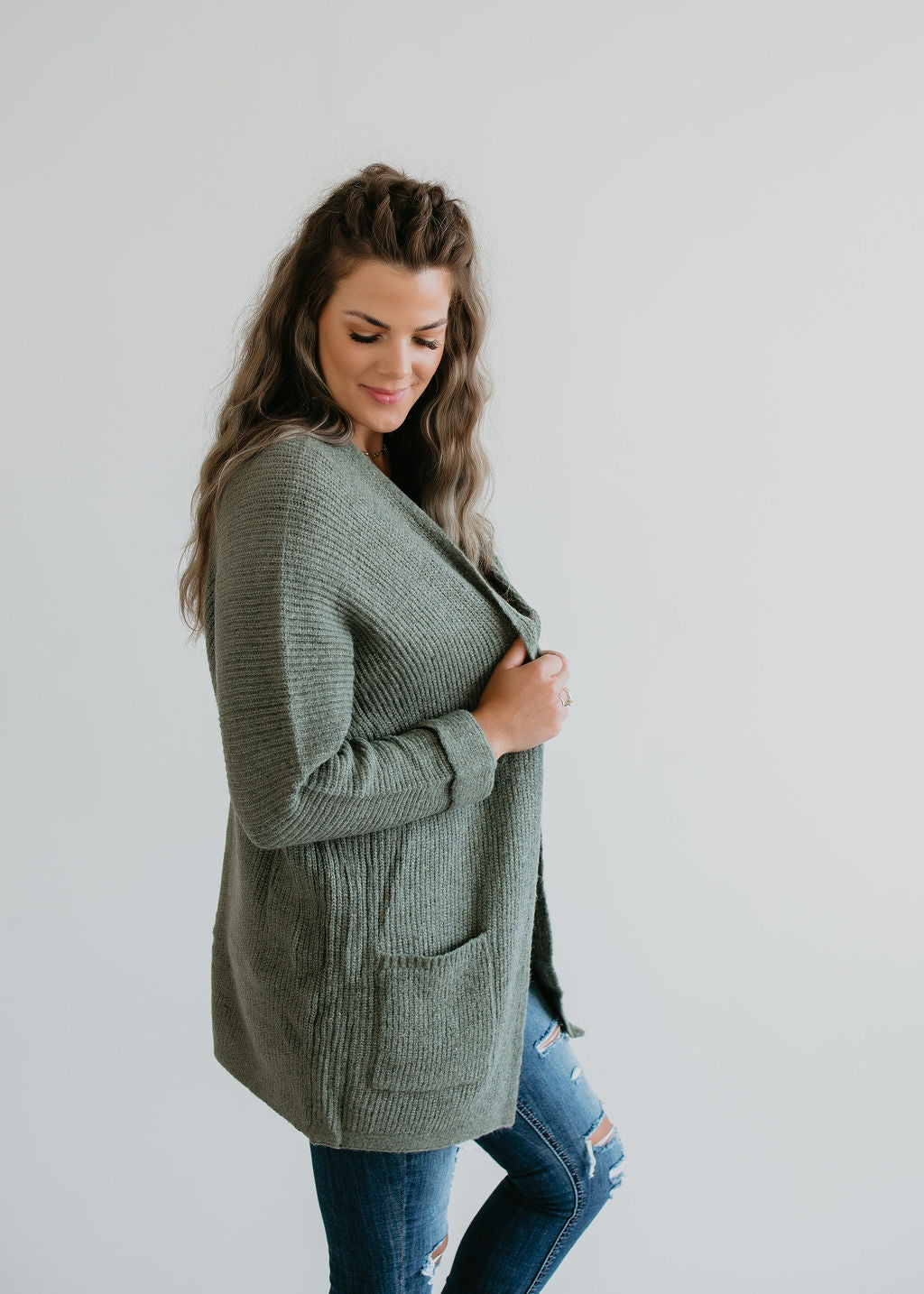 image of Raine Ribbed Open Cardigan