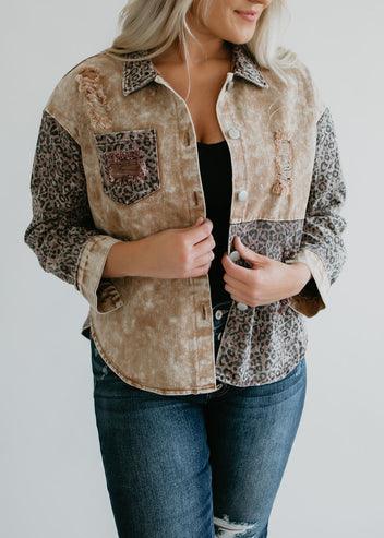 Paloma Leopard Contrast Denim Shacket