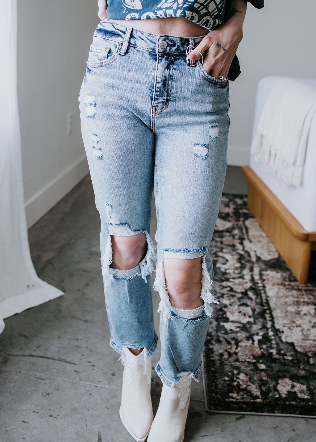 image of Flo Distressed Straight Jeans