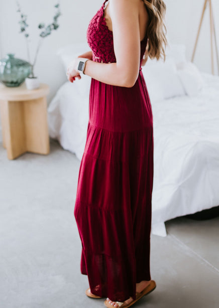 burgundy crochet maxi dress American Rag Burgundy Crochet Maxi Dress M Desert Boho Festival Western B6