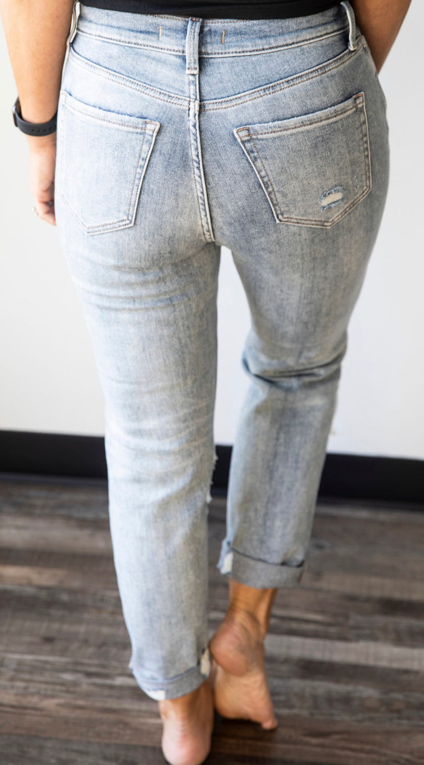 Marisse High Rise Distressed Slim Straight Jeans - FINAL SALE