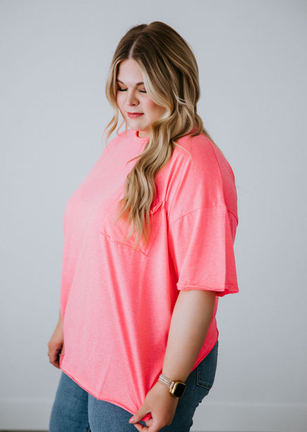 Womens Plus Size Oversized Pocket T Shirt, Neon Lime, Size 2x | Rainbow Shops