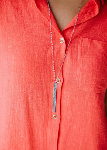Hammered Metal Bar Pendant Necklace