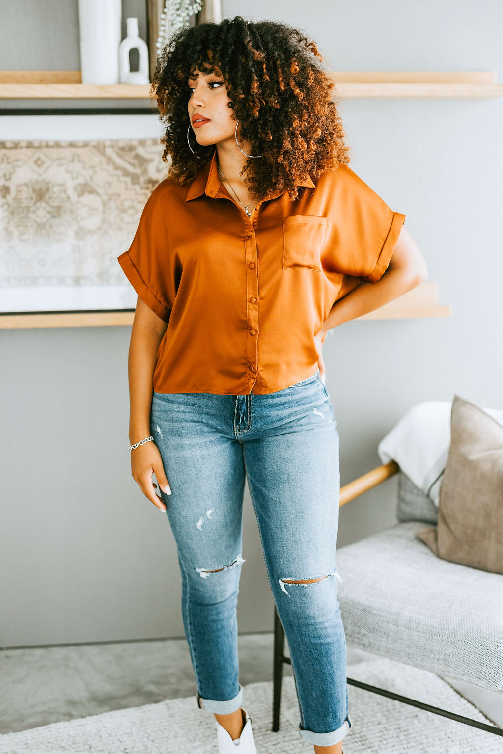 Billy Satin Button Down Top – Lauriebelles